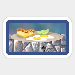 Hot dog eggs breakfast lime food plate delicious tasty yummy good delicacy cook chef Sticker